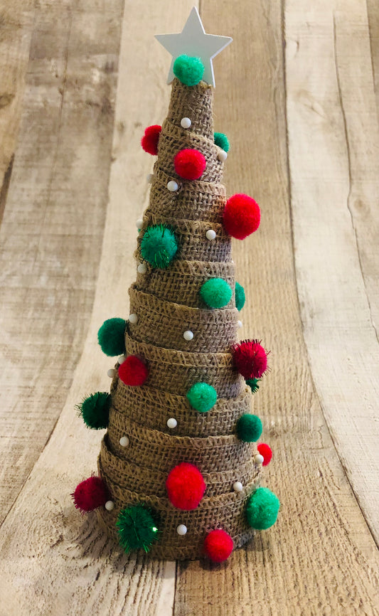 Burlap Pom Pom Christmas Tree Craft Kit 6 Count or 12 Count