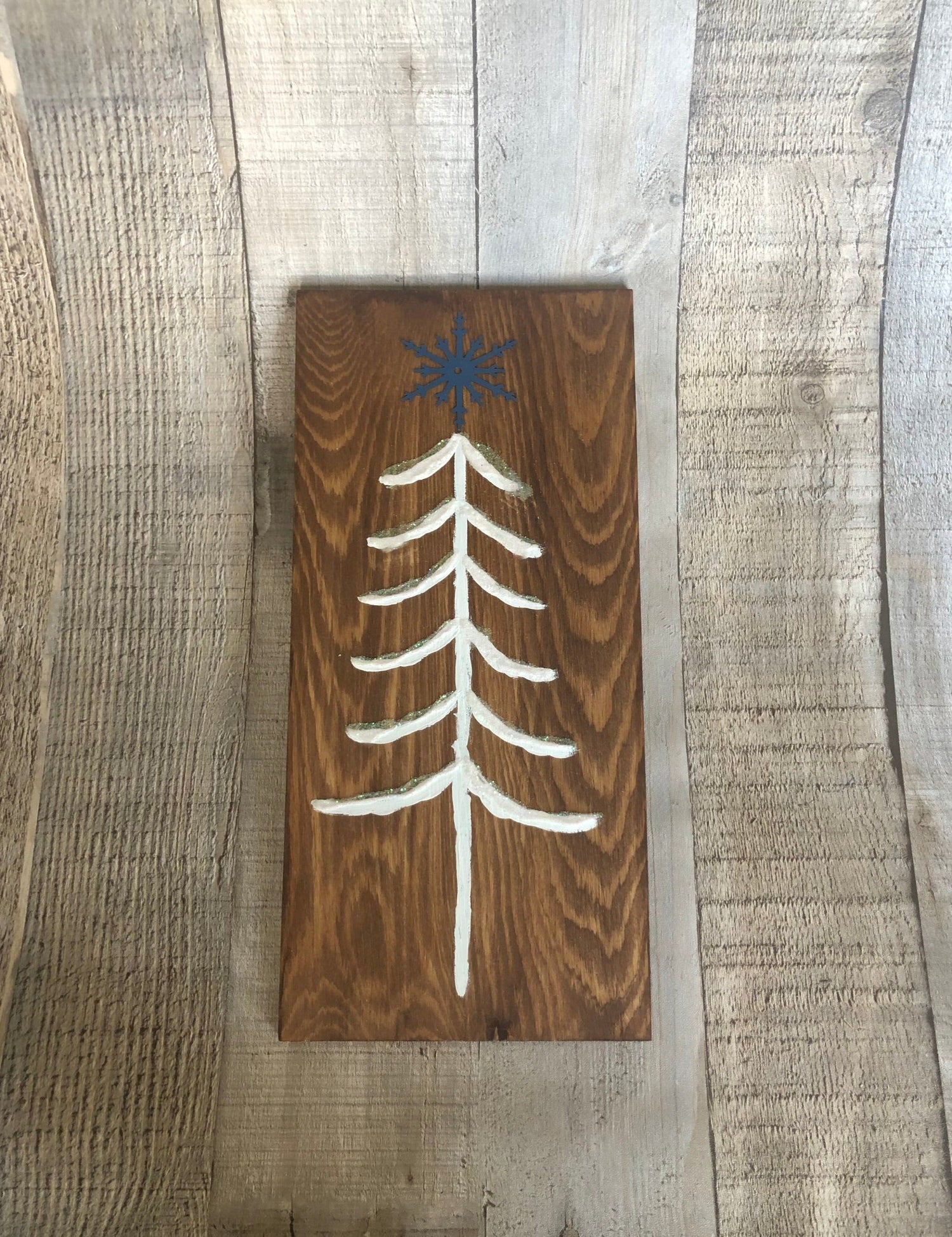 primitive winter tree painted on pine board. craft kit from Seniorly Creations.